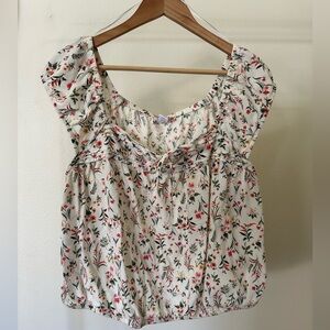 Old Navy Puff-Sleeve Cropped Floral-Print Pintucked Blouse - Size XXL